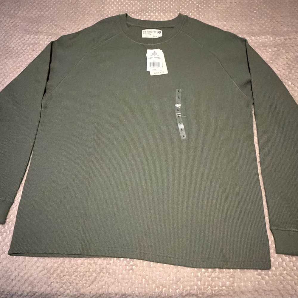 Retrofit Olive Green Long-Sleeve Waffle Thermal Tee